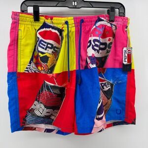 New Pepsi Cola Swim Trunks Mens Large Colorful Graphic Soda Print Board Shorts